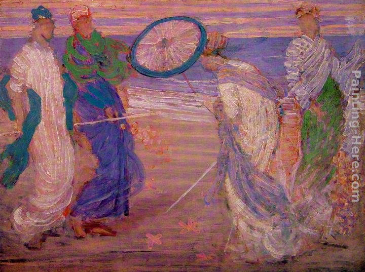 whistler painting three figures pink and grey